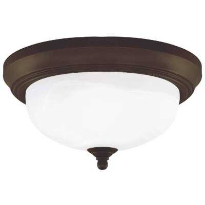 Home Impressions 13 In. Oil Rubbed Bronze Incandescent Flush Mount Ceiling Light Fixture with Alabaster Glass